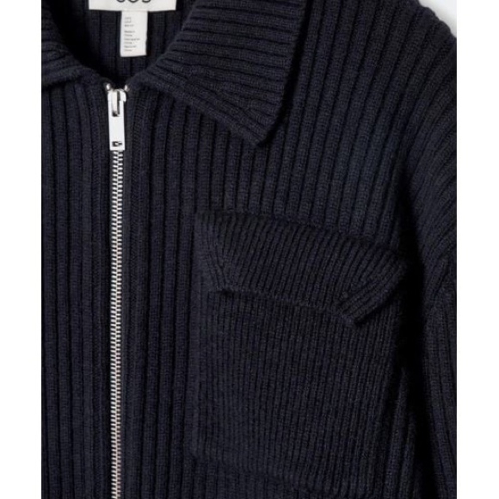 COS Ribbed Zip-Front Cardigan Jacket in Navy Blue - Picture 5 of 5